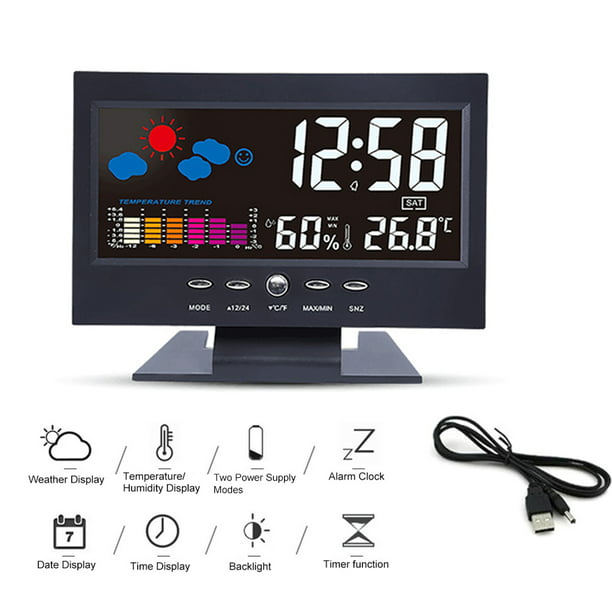 Multi-Function Weather Temperature Humidity Clock HD Color Screen LED Backlight